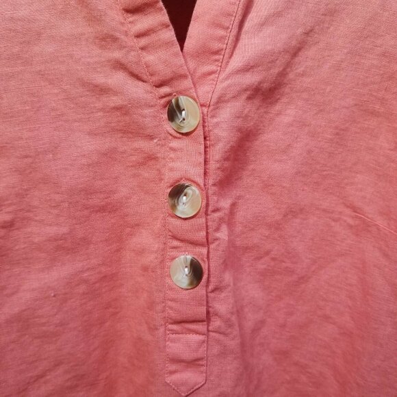 Collection L Womens Sz 6 Orange Cotton Linen Collared Henley Top Blouse High-Low - Picture 3 of 7
